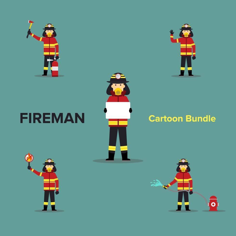 Cartoon Batch of Fireman . Bundle. Set vector