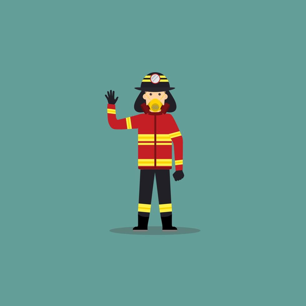 Cartoon Illustration of Waving Firefighter vector