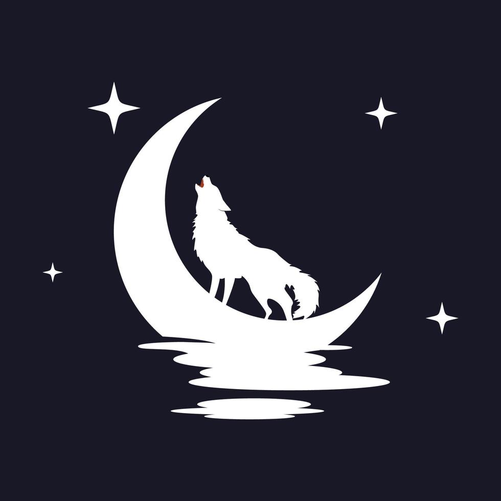 gráfico de vector de ilustración de lobo con fondo de luna. perfecto para usar en camisetas o eventos