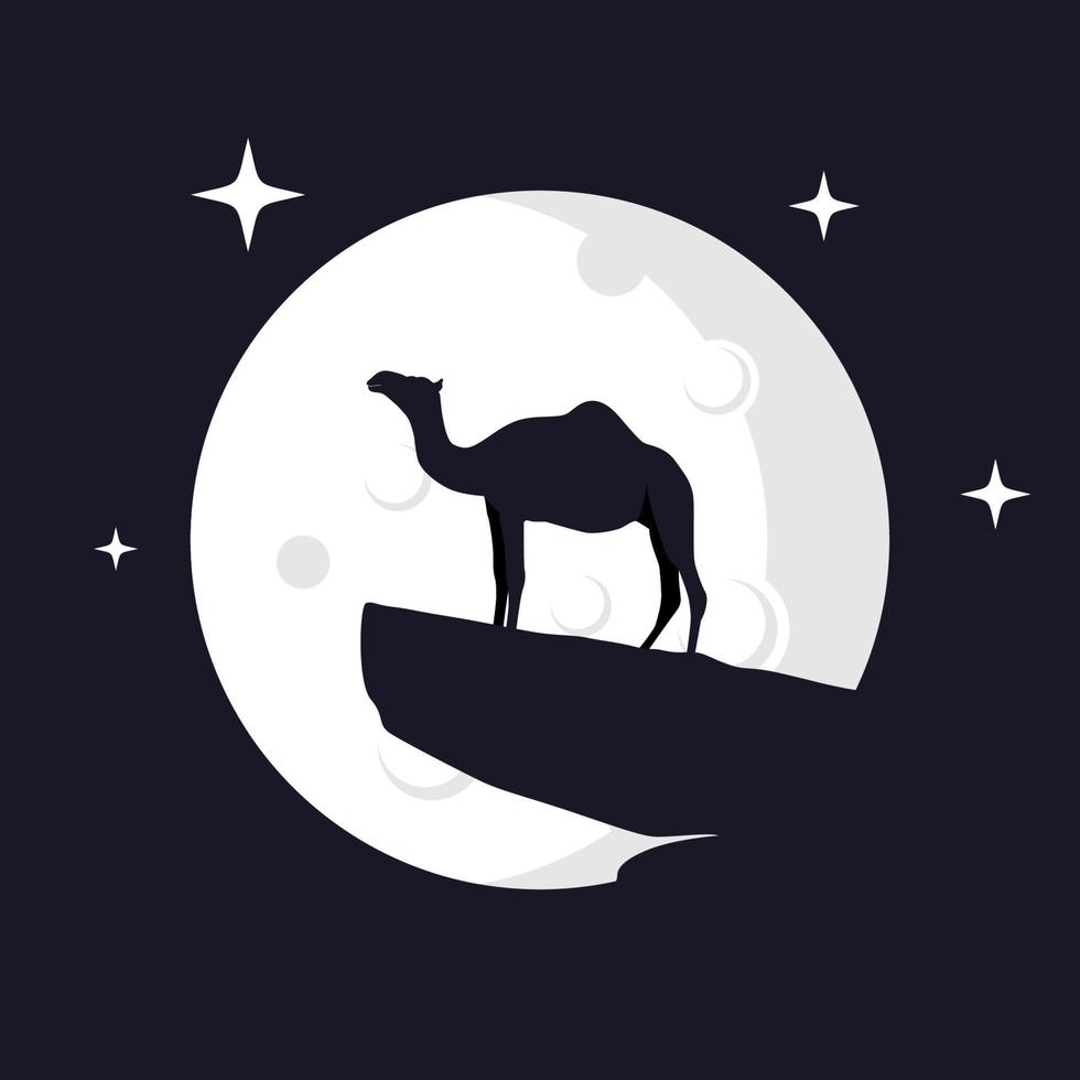 Illustration Vector Graphic of Camel with Moon Background. Perfect to use for T-shirt or Event