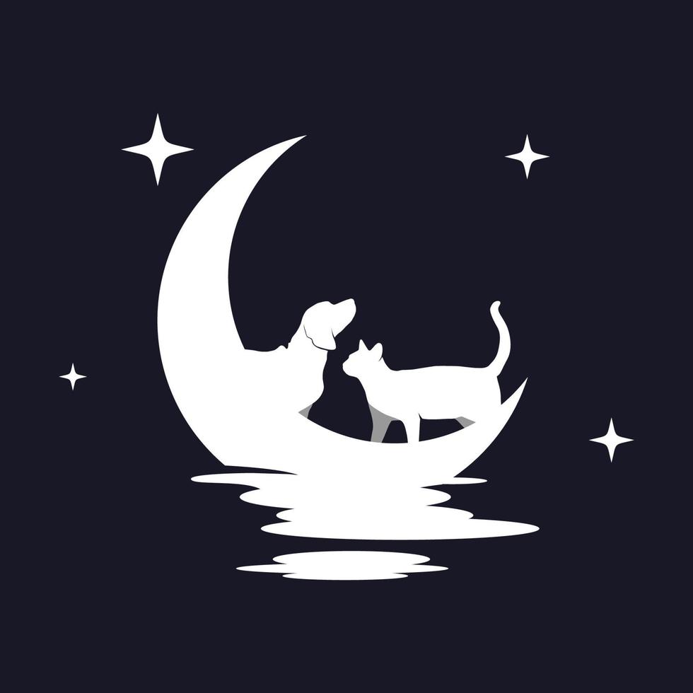 gráfico de vector de ilustración de gato y perro con fondo de luna. perfecto para usar en camisetas o eventos