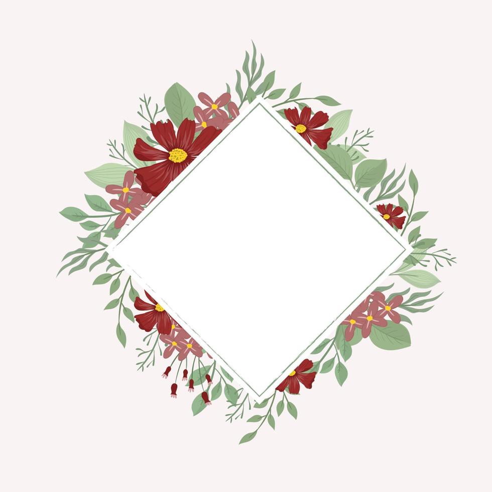 red and pink floral frame vector