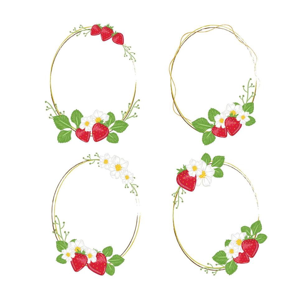 strawberry floral wreath collection vector