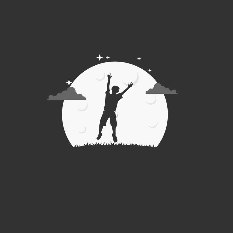 Jumping Kid in the Night. Silhouette vector