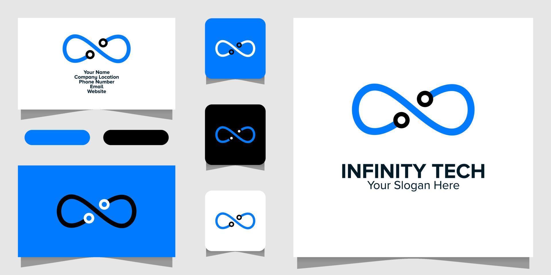 Gráfico de vector de ilustración del logotipo de tecnología de línea infinita y tarjeta de visita