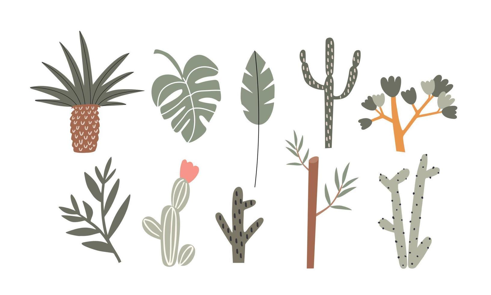 Conjunto de ilustraciones vectoriales árboles y plantas sobre un fondo blanco. vector