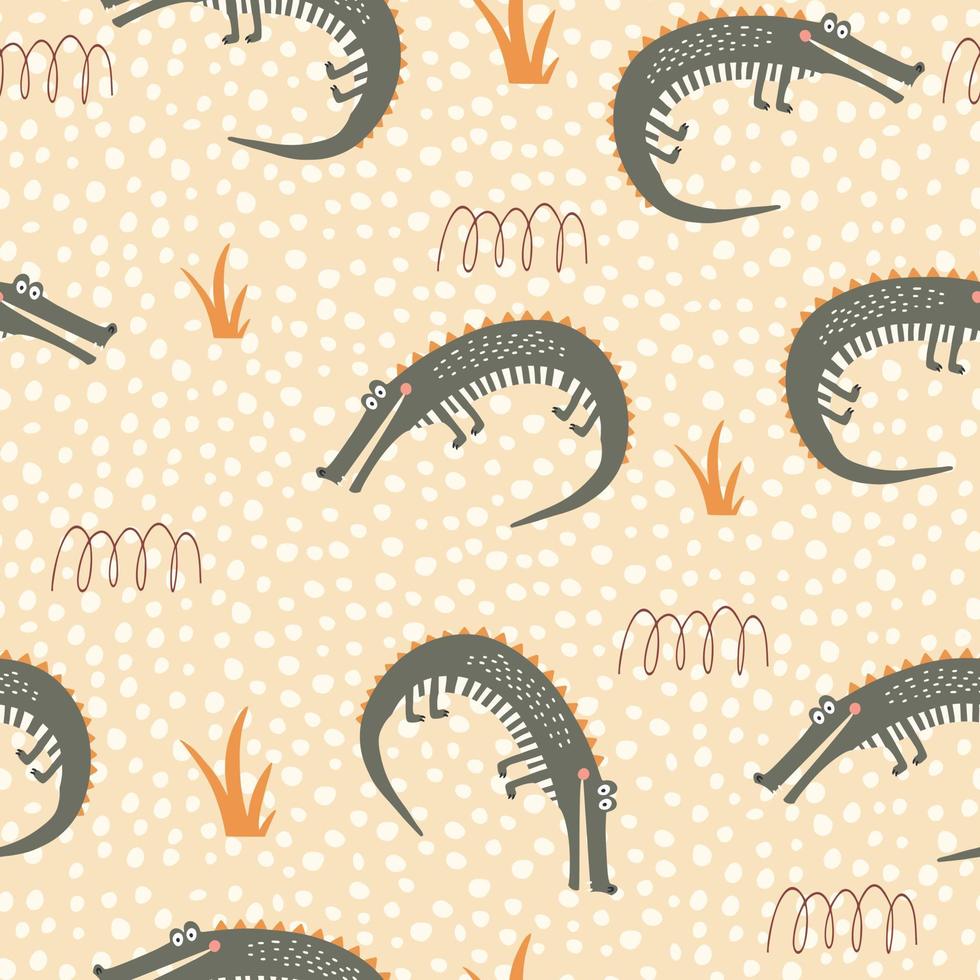 vector seamless pattern with green crocodiles. Creative animalistic texture.