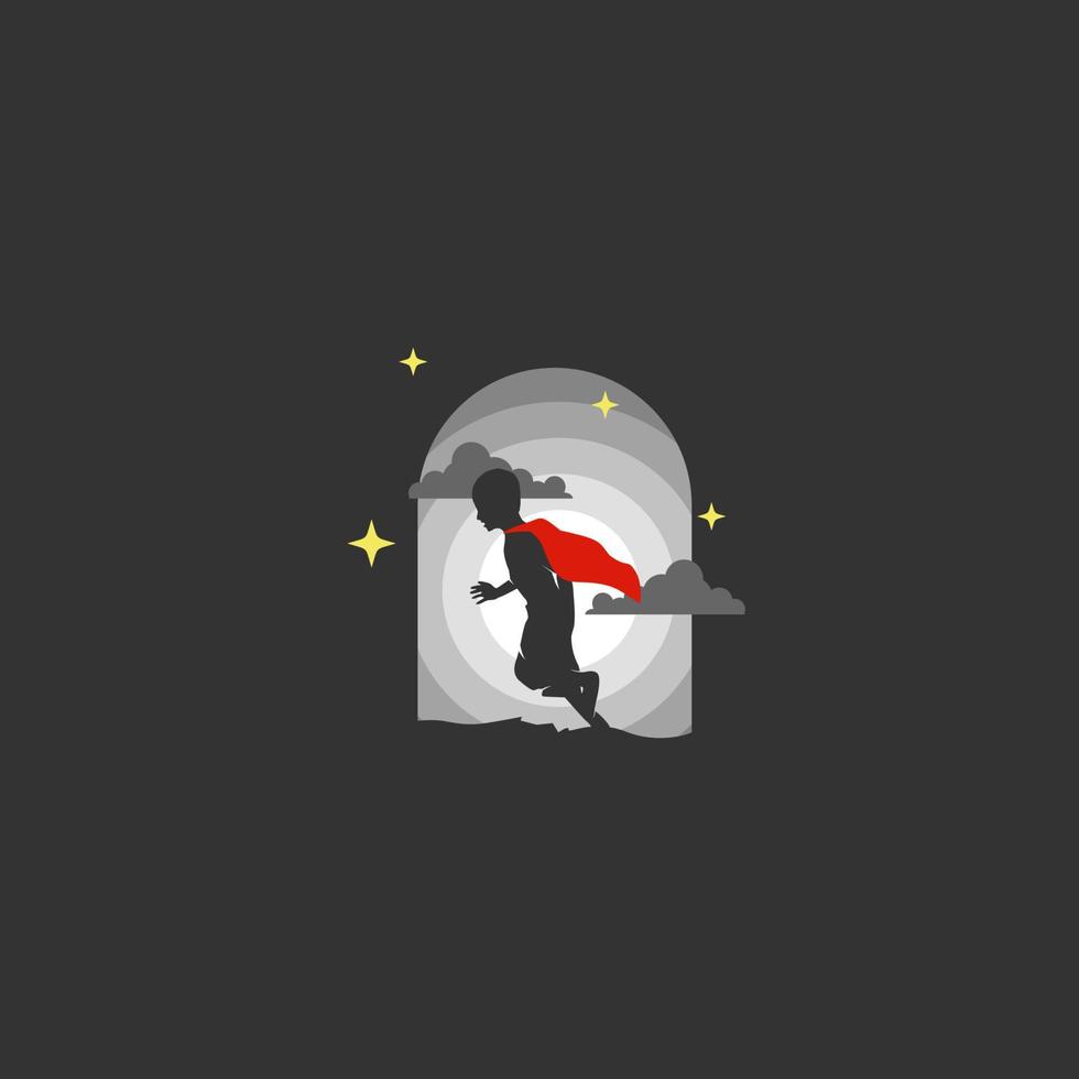 Running Boy with Red Robe looked back. Silhouette vector