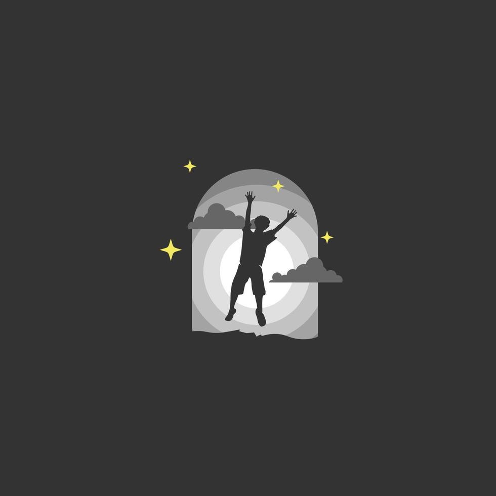 Jumping Kid in the Night. Silhouette vector