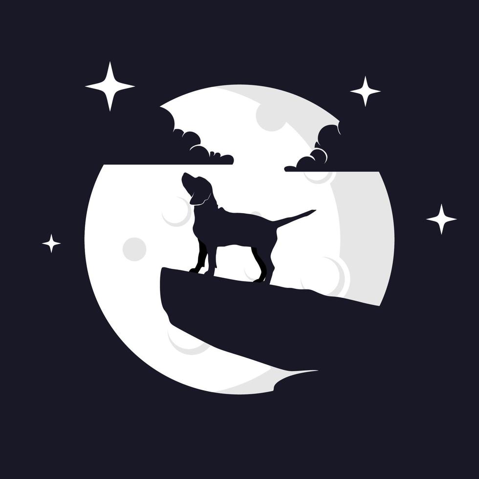 Illustration Vector Graphic of Beagle Dog with Moon Background. Perfect to use for T-shirt or Event