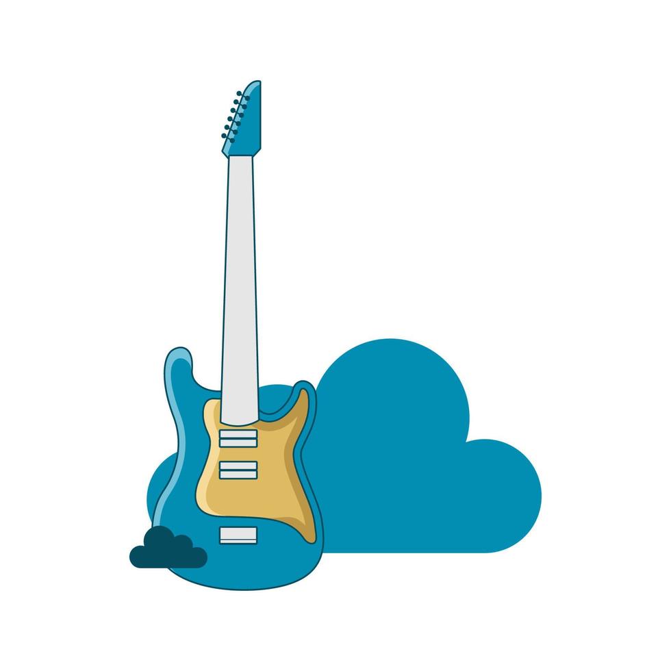 gráfico de vector de ilustración del logo de guitarra de nube. perfecto para usar en compañía de música