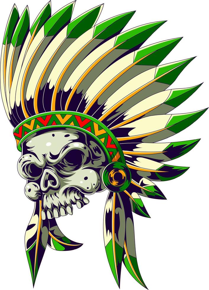 cráneo indio americano con sombrero de plumas vector