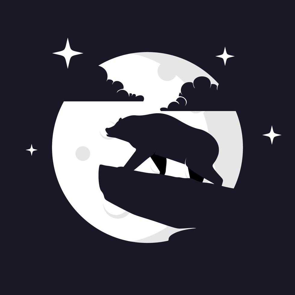 gráfico de vector de ilustración de oso grizzly con fondo de luna. perfecto para usar en camisetas o eventos