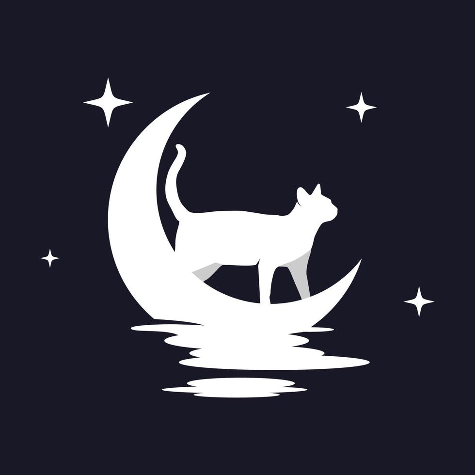 gráfico de vector de ilustración de gato con fondo de luna. perfecto para usar en camisetas o eventos