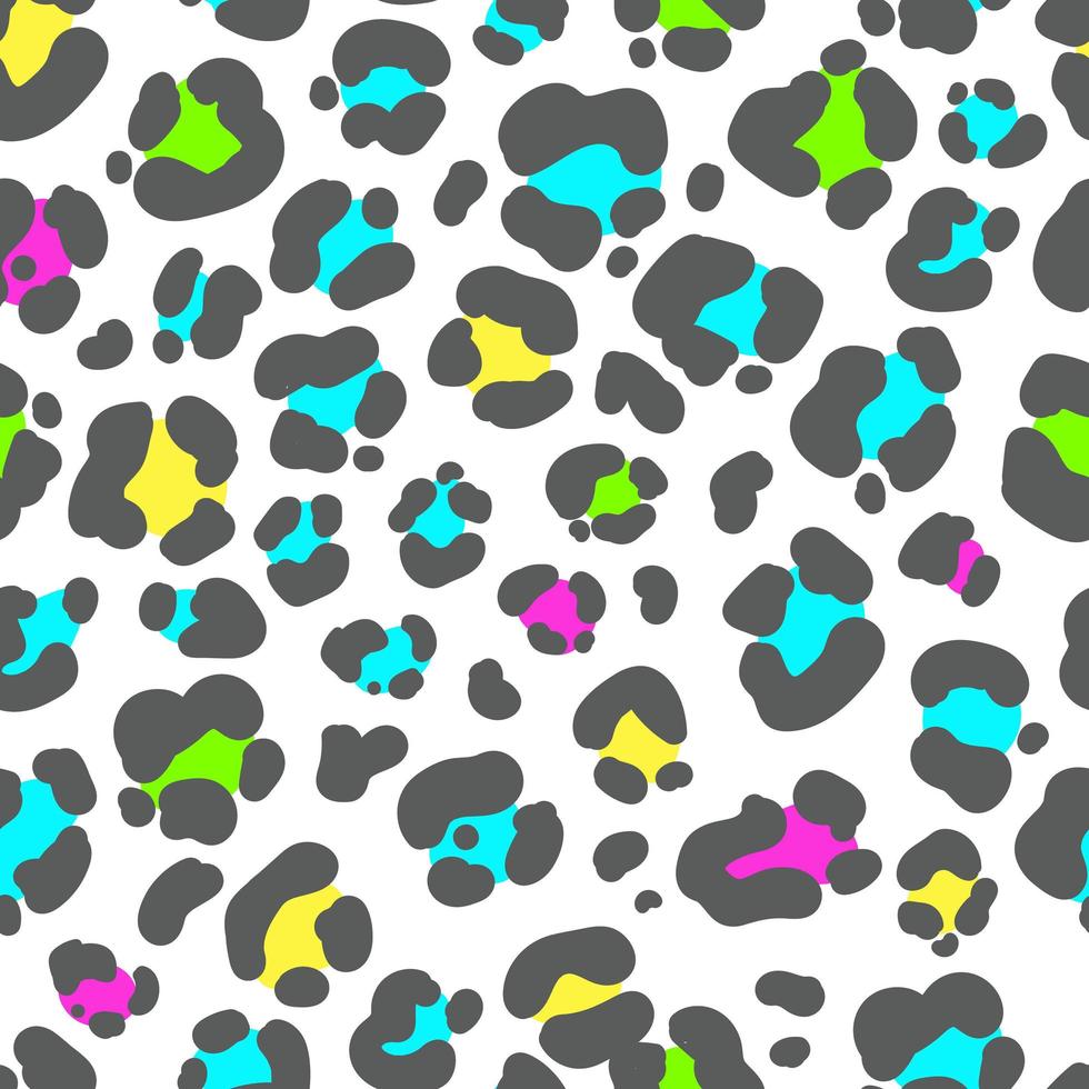 Neon leopard seamless pattern. Bright colored spotted background. Vector rainbow animal print.