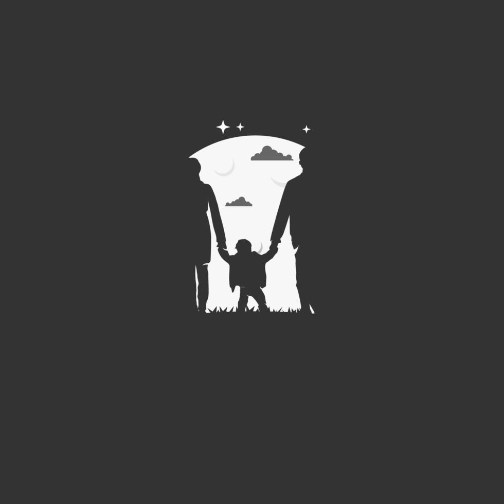 Parents hold their Child's hand. Silhouette vector
