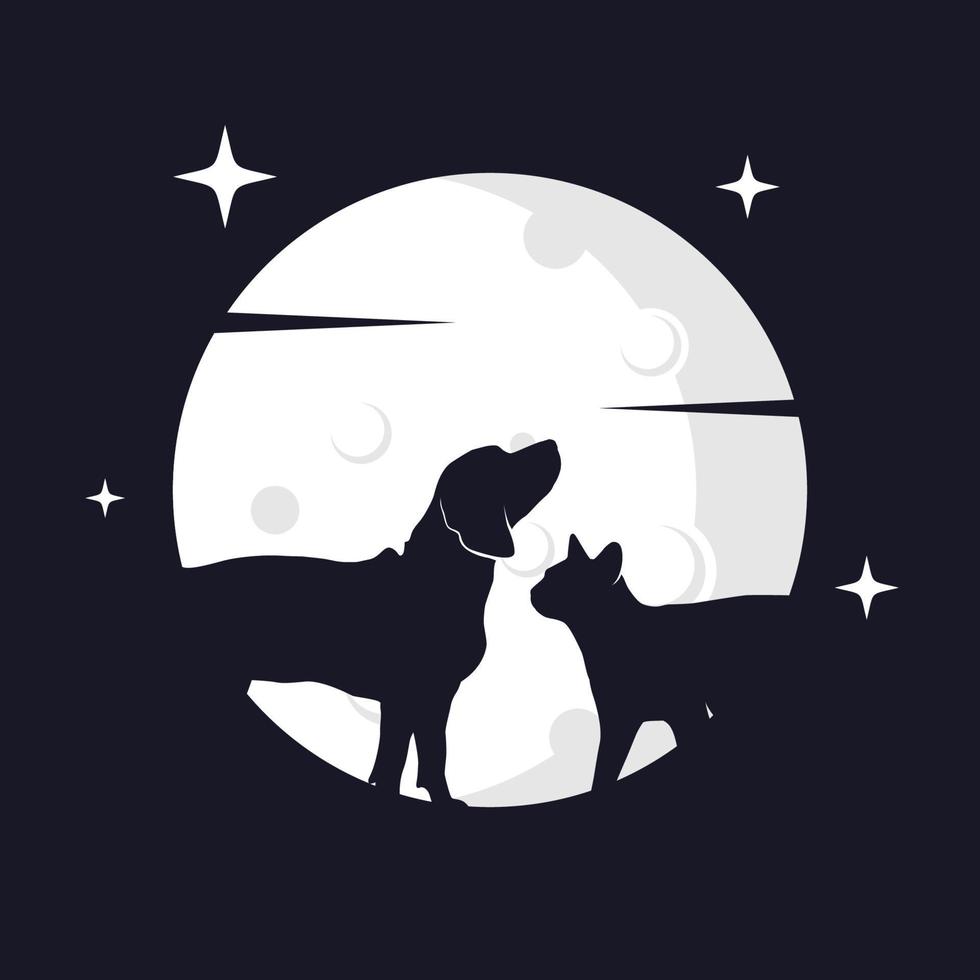 Illustration Vector Graphic of Cat and Dog with Moon Background. Perfect to use for T-shirt or Event