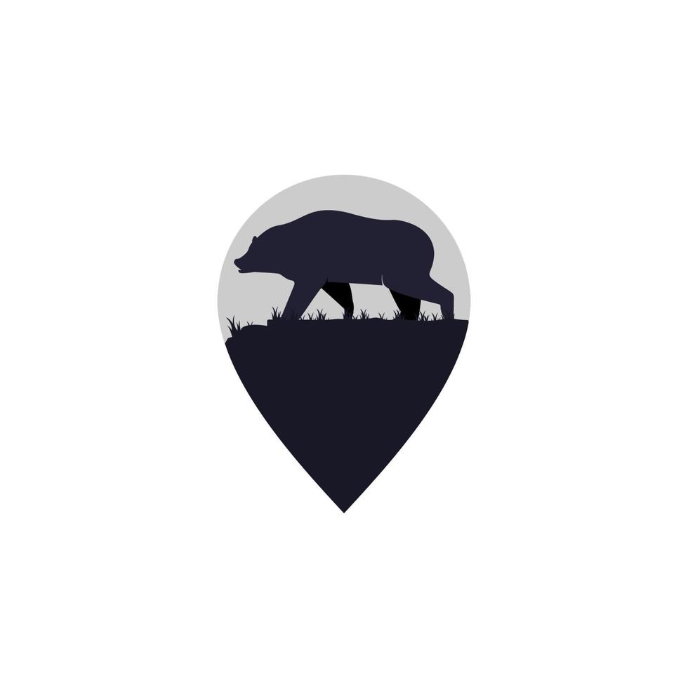 gráfico de vector de ilustración del logotipo de ubicación de oso grizzly pin. perfecto para usar en empresas de tecnología