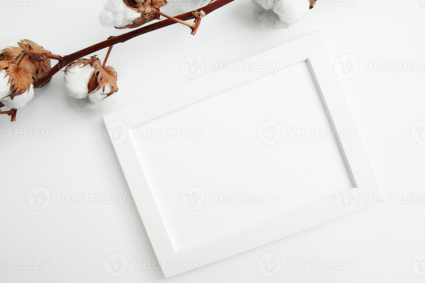 white wall and dark tree decoration Modern frames desk home decoration with frame photo and mock up white frame and dry twigs in vase on book shelf or desk