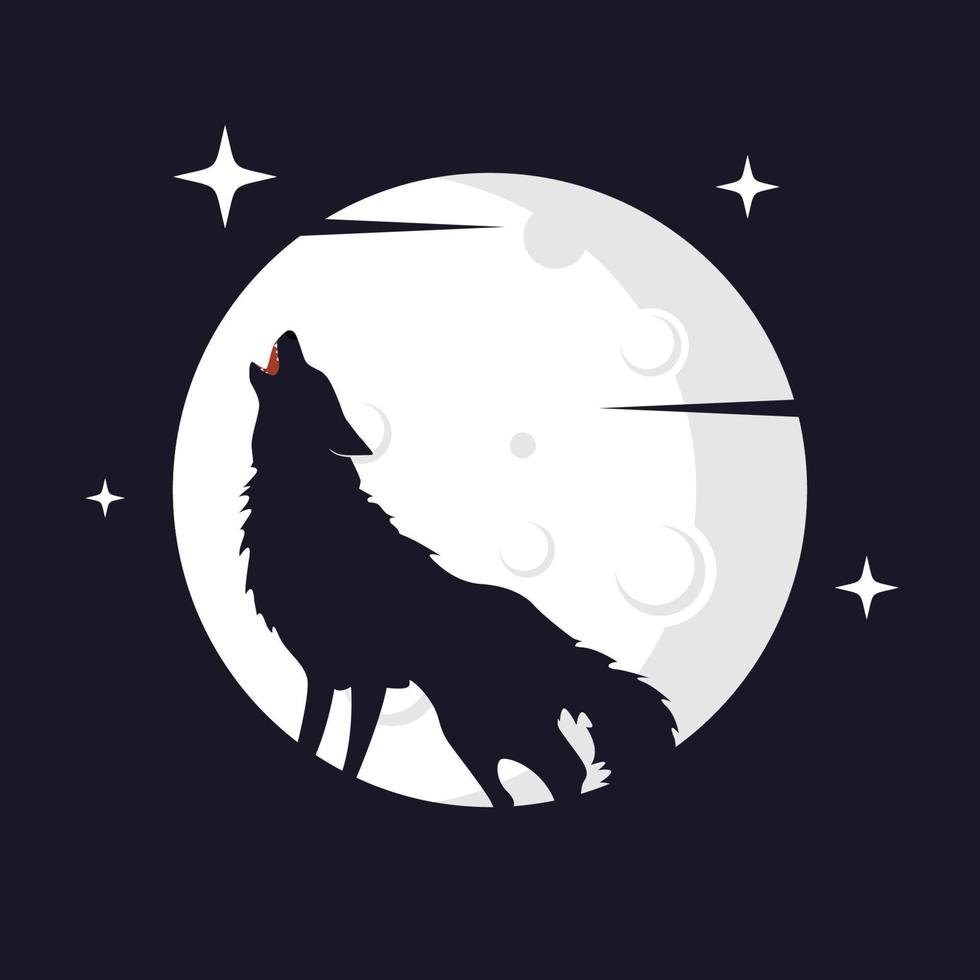 gráfico de vector de ilustración de lobo con fondo de luna. perfecto para usar en camisetas o eventos