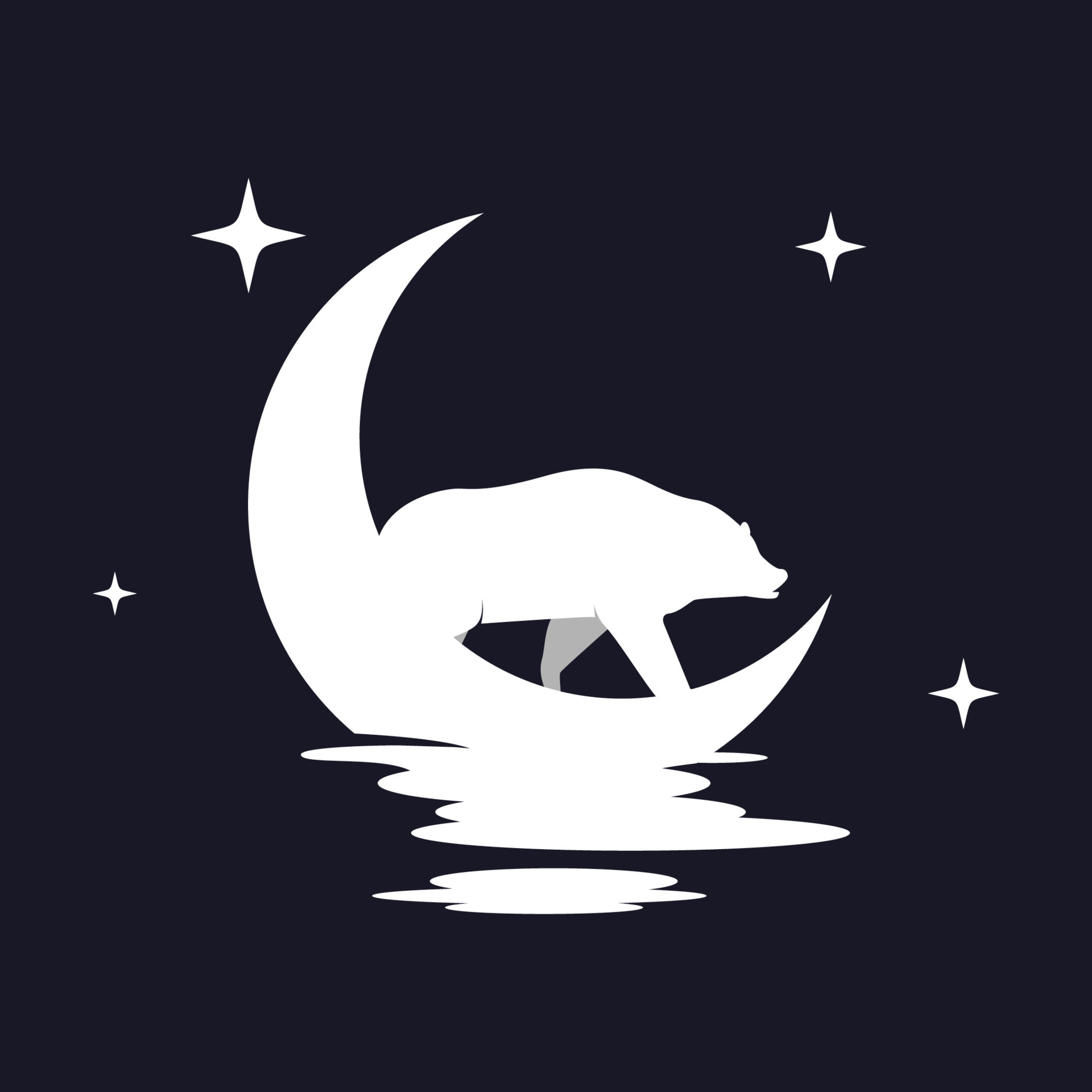 Illustration Vector Graphic of Grizzly Bear with Moon Background