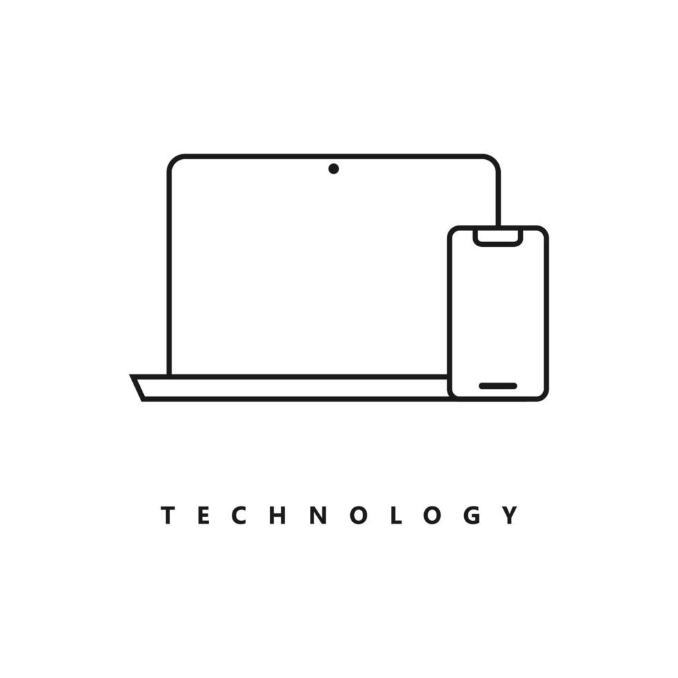 gráfico de vector de ilustración de la línea de teléfono inteligente y el logotipo de la computadora portátil. perfecto para usar en empresas de tecnología