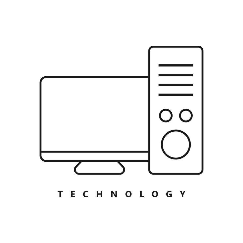 gráfico de vector de ilustración del logotipo de la computadora personal de línea. perfecto para usar en empresas de tecnología