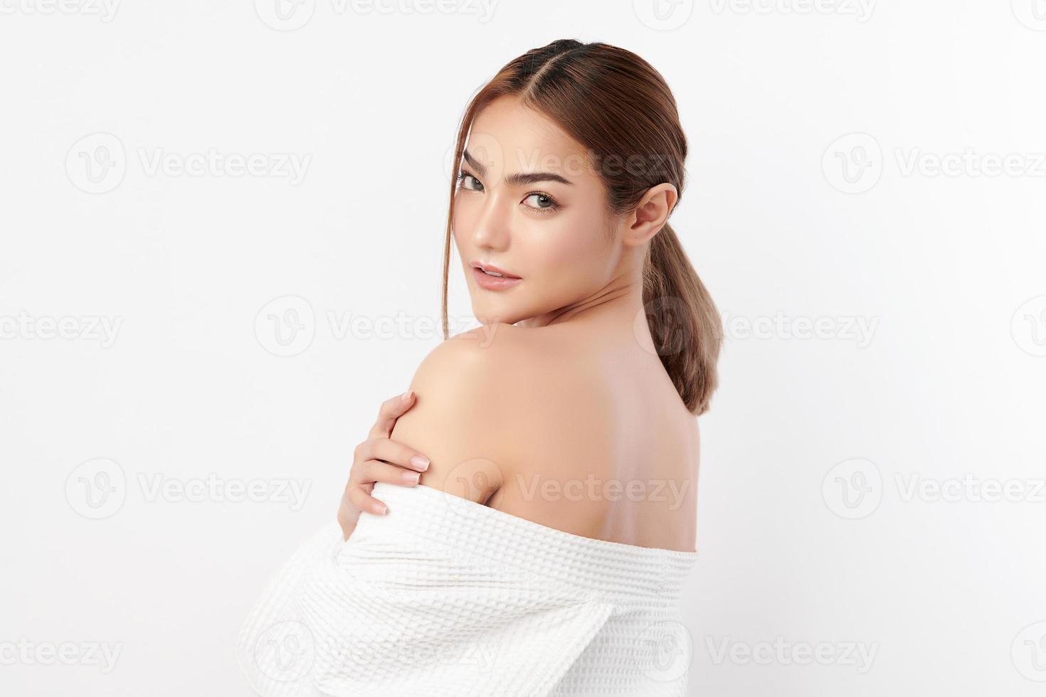 Beautiful young asian woman with clean fresh skin on white background, Face care, Facial treatment, Cosmetology, beauty and spa, Asian women portrait. photo