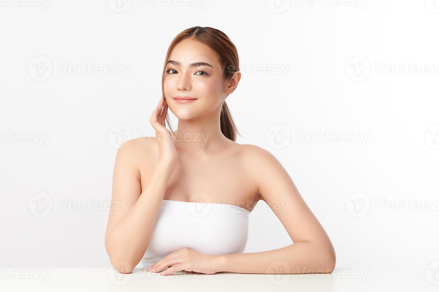 Beautiful young asian woman with clean fresh skin on white background, Face care, Facial treatment, Cosmetology, beauty and spa, Asian women portrait. photo
