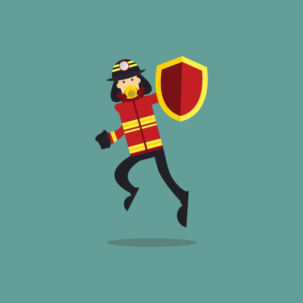 Cartoon Illustration of Fireman Hold a Shield vector