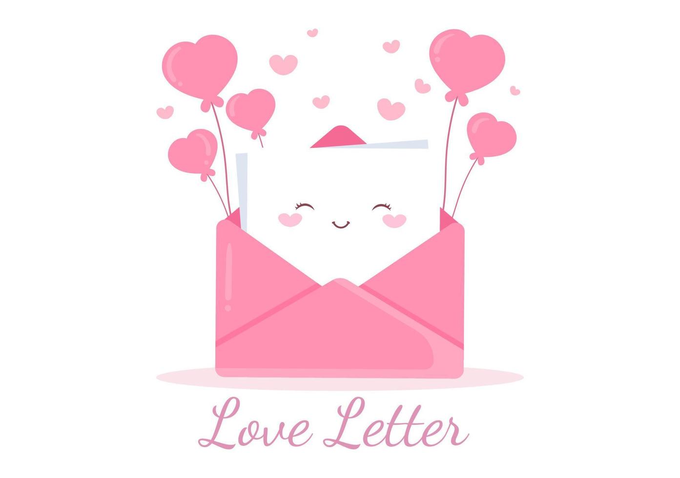 Ilustración plana de fondo de dibujos animados de carta de amor para mensajes de amor, fraternidad o amistad, generalmente entregados en el día de San Valentín en un sobre o tarjeta de felicitación vector