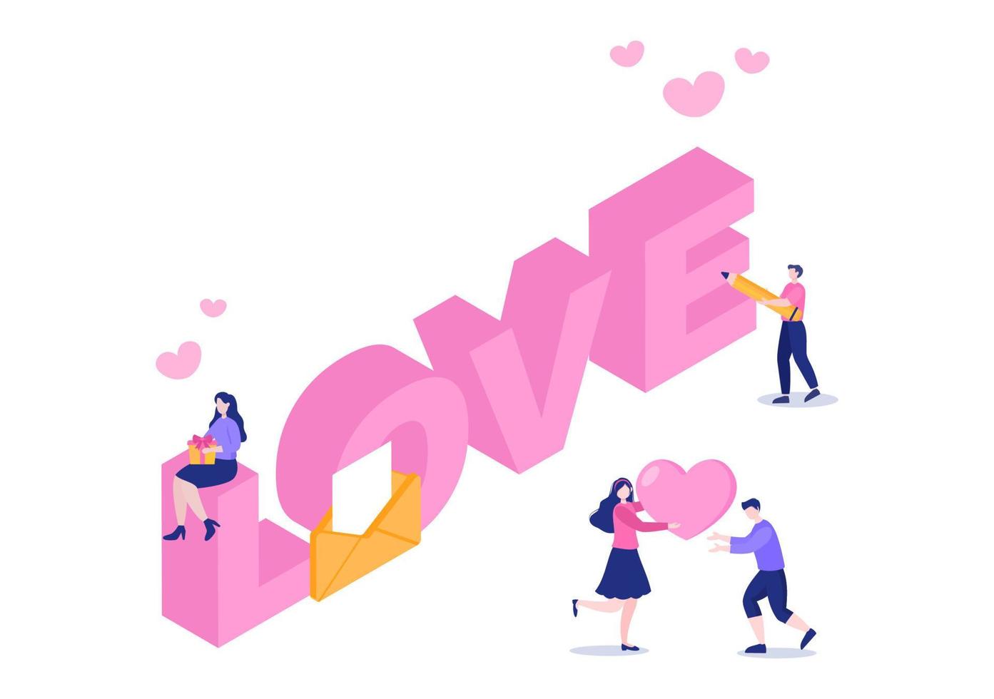 Ilustración plana de fondo de carta de amor para mensajes de amor, fraternidad o amistad en color rosa, generalmente se entrega en el día de San Valentín en un sobre o tarjeta de felicitación. vector