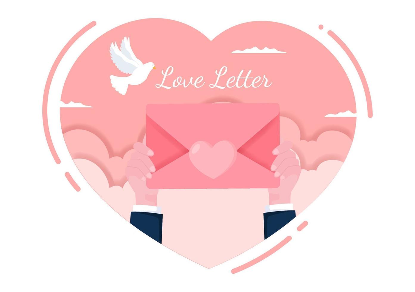 Ilustración plana de fondo de carta de amor para mensajes de amor, fraternidad o amistad en color rosa, generalmente se entrega en el día de San Valentín en un sobre o tarjeta de felicitación. vector