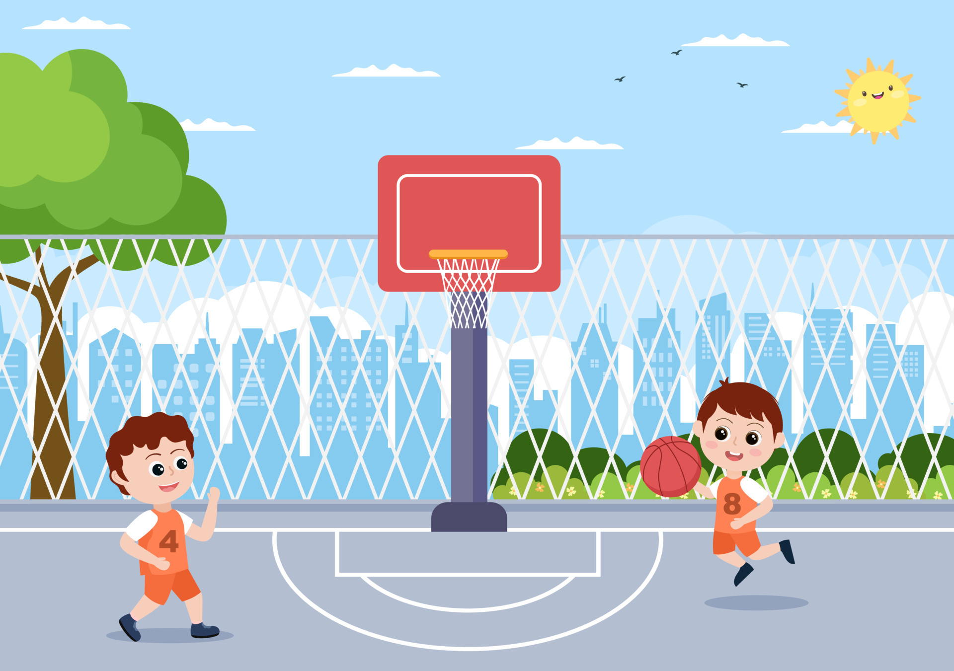 Happy Kids Cartoon Playing Basketball Flat Design Illustration Wearing Basket Uniform in Outdoor Court for Background, Poster or Banner 4797463 Vector Art at Vecteezy Happy Kids Cartoon Playing Basketball Flat Design Illustration Wearing Basket Uniform in Outdoor Court for Background, Poster or Banner 4797463 Vector Art at Vecteezy