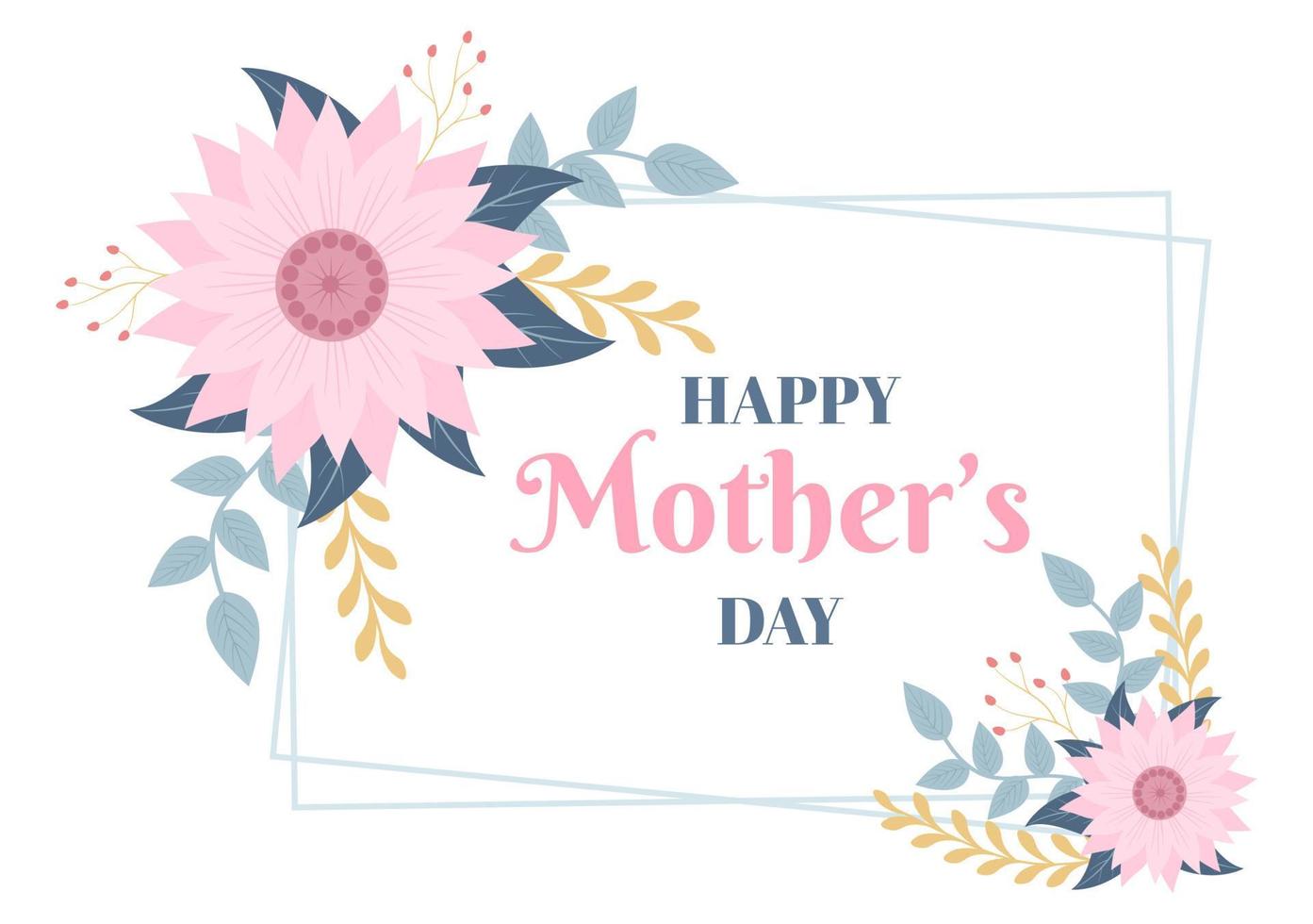 Happy Mother Day with Beautiful Blossom Flowers and Calligraphy Text Which is Commemorated on December 22 for Greeting Card or Poster Flat Design Illustration vector
