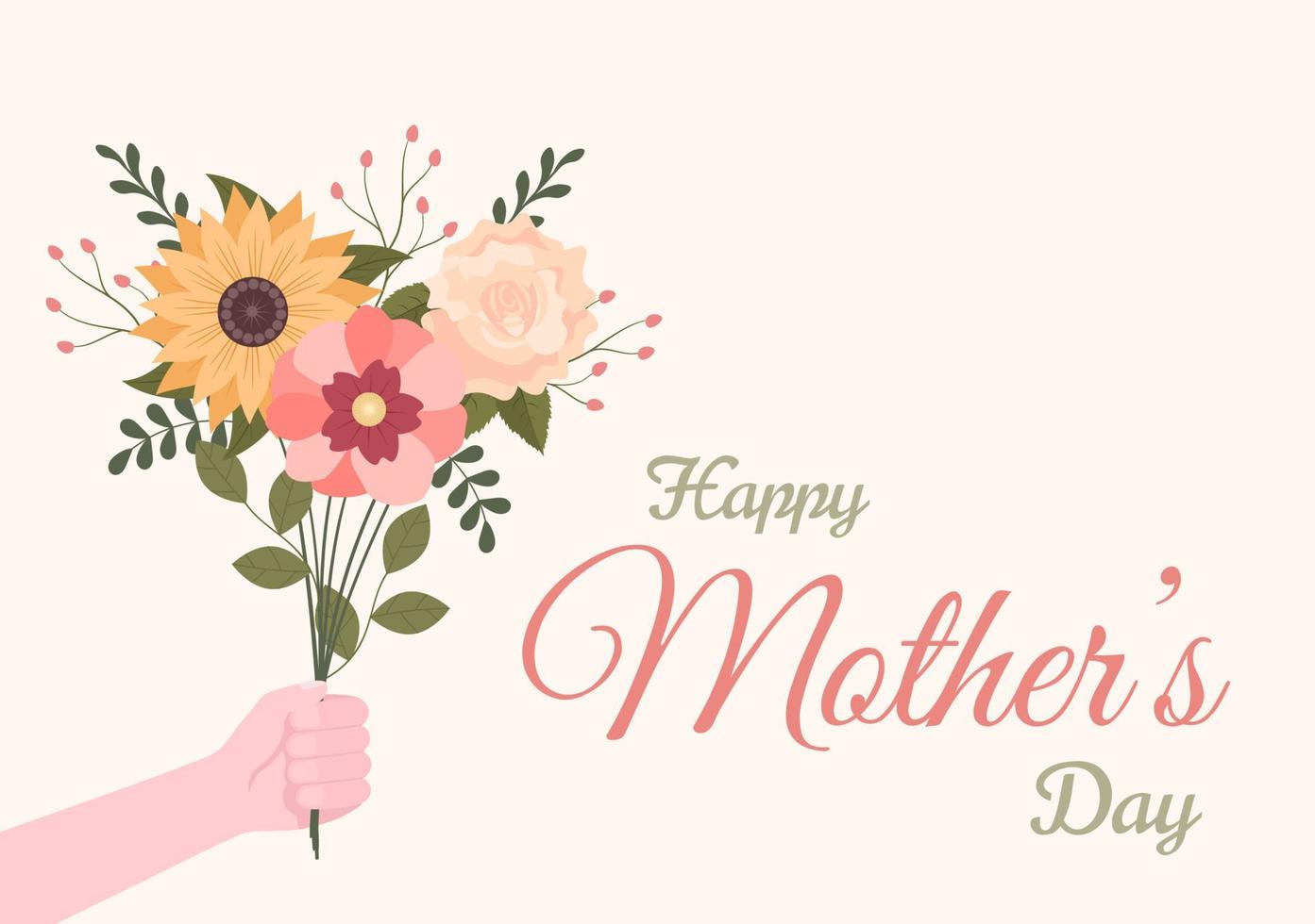 Happy Mother Day with Beautiful Blossom Flowers and Calligraphy Text Which is Commemorated on December 22 for Greeting Card or Poster Flat Design Illustration vector