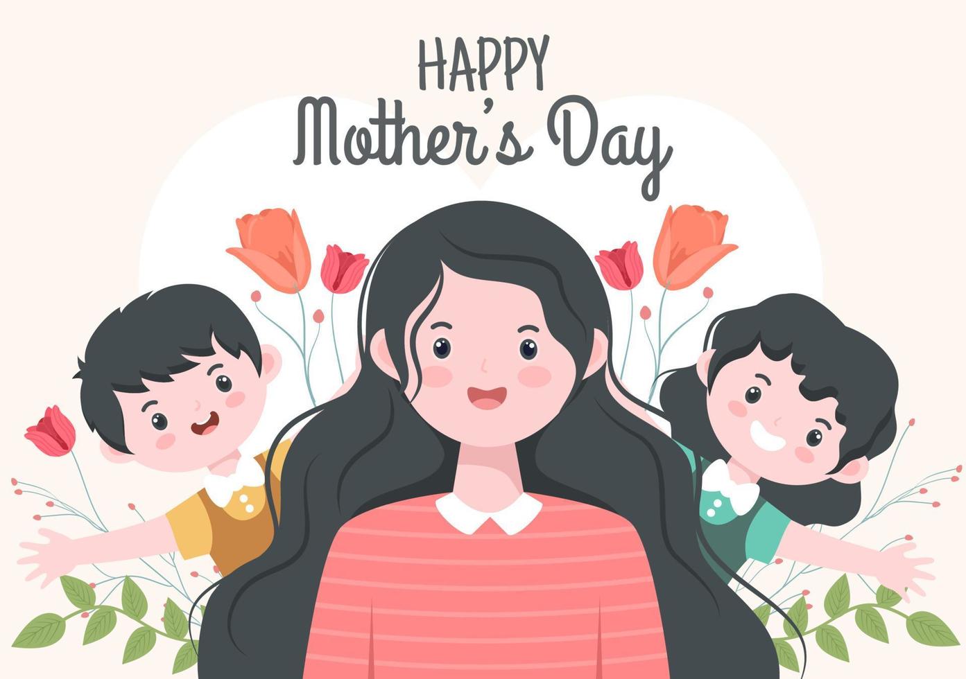 Happy Mother Day Flat Design Illustration. Mother Holding Baby or with Their Children Which is Commemorated on December 22 for Greeting Card and Poster vector