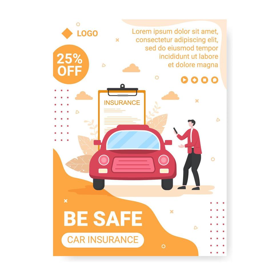 Car Insurance Poster Template Flat Design Illustration Editable of Square Background Suitable for Social media, Greeting Card and Web Internet Ads vector