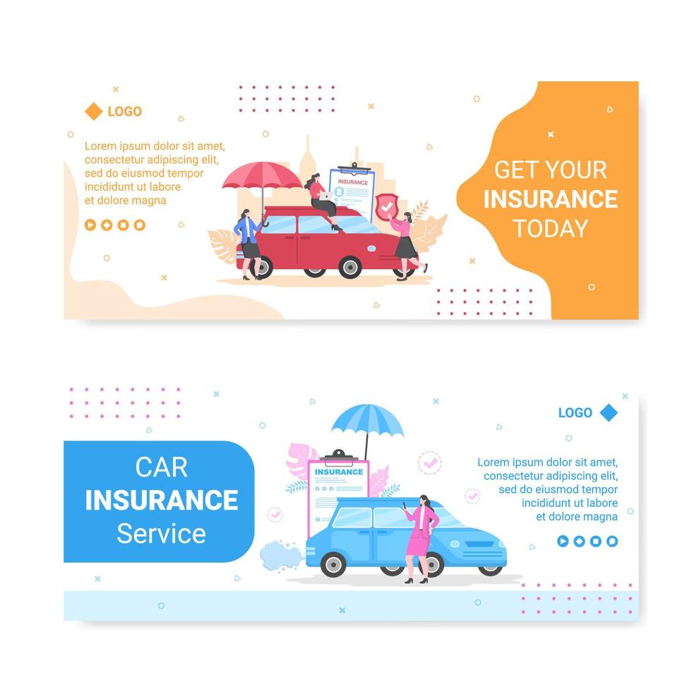 Ilustración de diseño plano de plantilla de banner de seguro de automóvil editable de fondo cuadrado adecuado para redes sociales, tarjetas de felicitación y anuncios web en Internet vector