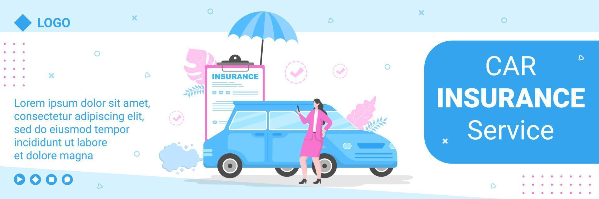 Ilustración de diseño plano de plantilla de cubierta de seguro de automóvil editable de fondo cuadrado adecuado para redes sociales, tarjetas de felicitación y anuncios web en Internet vector
