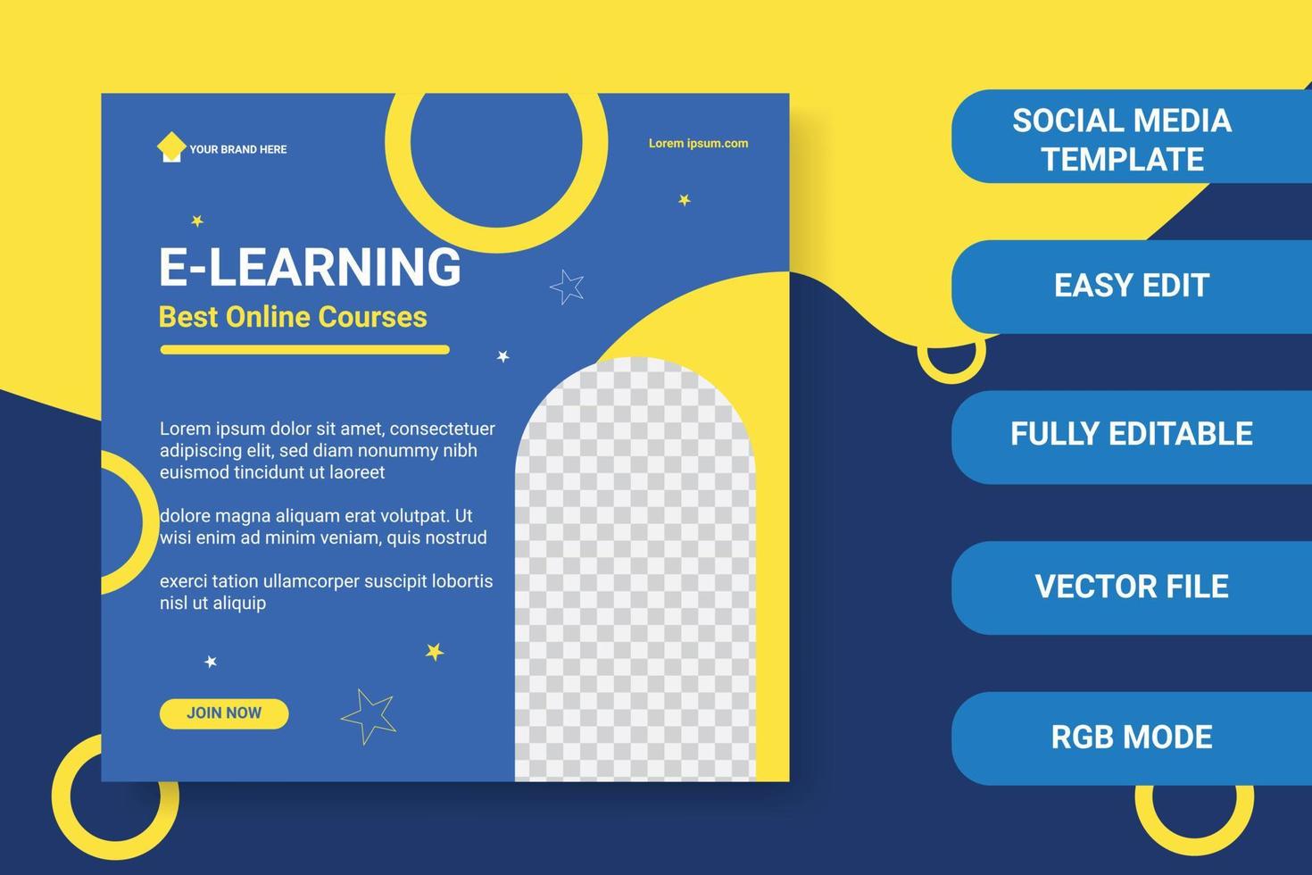 Cursos de e-learning diseño de plantilla de banner de publicación de redes sociales y perfecto para publicidad web en línea. vector