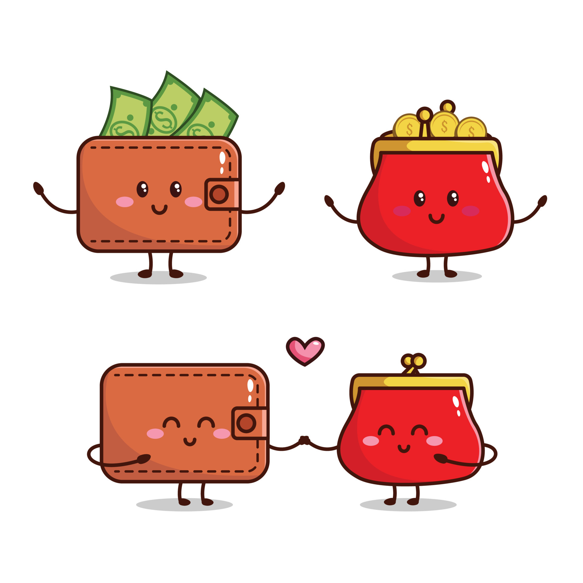 Set of relationship cute wallet with full of money and full of coin