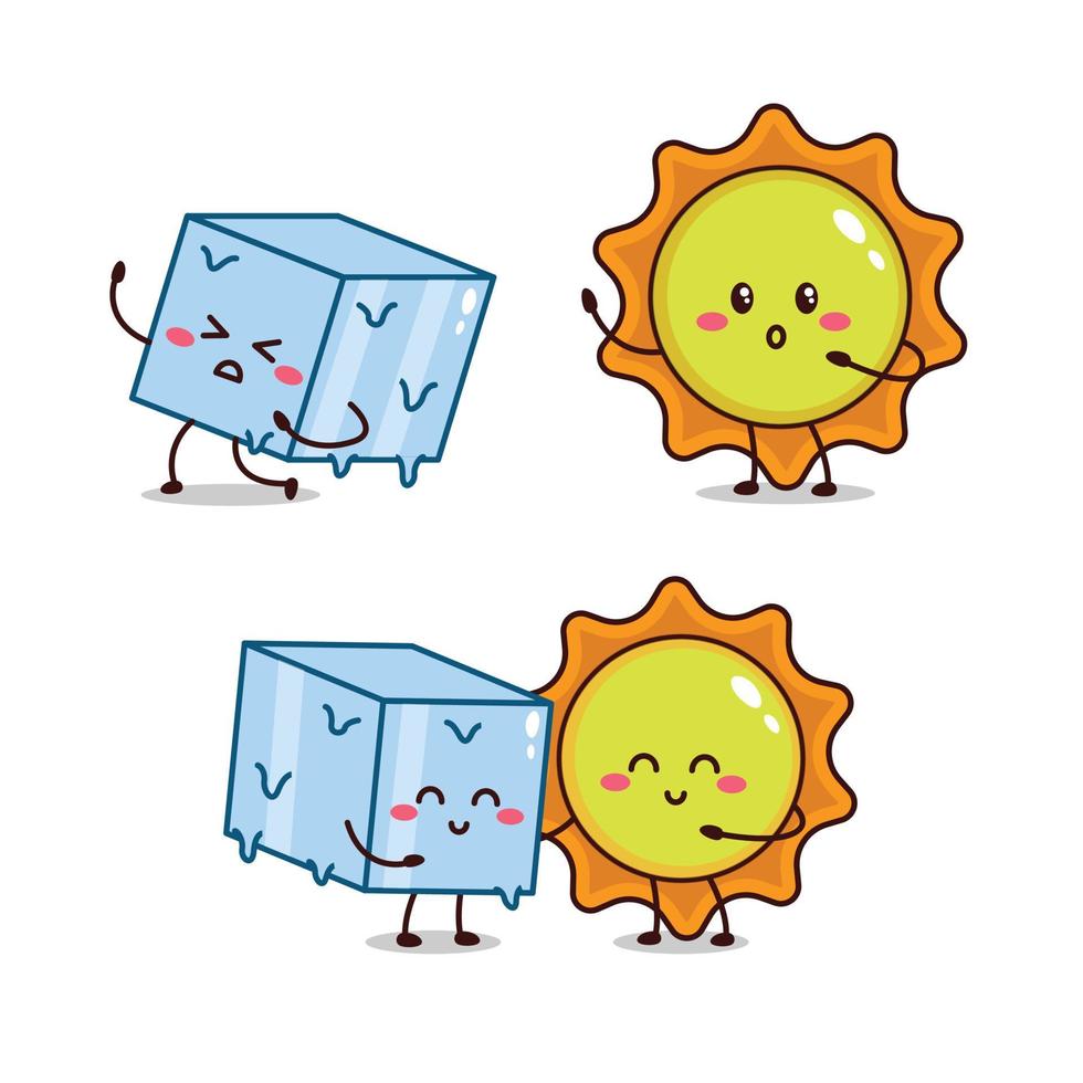 Friendship of cute kawaii ice cube and sun vector