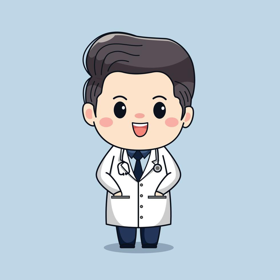 Illustration of cute male doctor with stethoscope kawaii vector cartoon character design