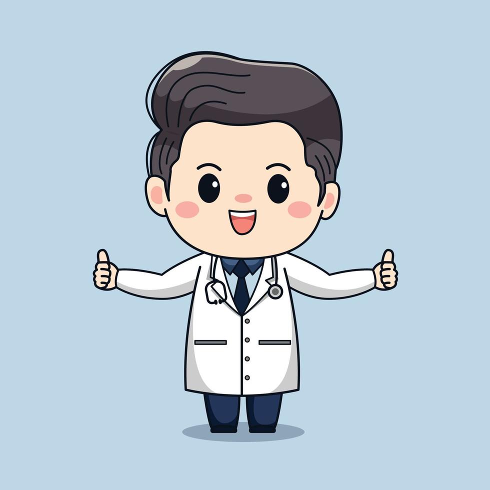 Illustration of cute male doctor with thumbs up kawaii vector cartoon character design