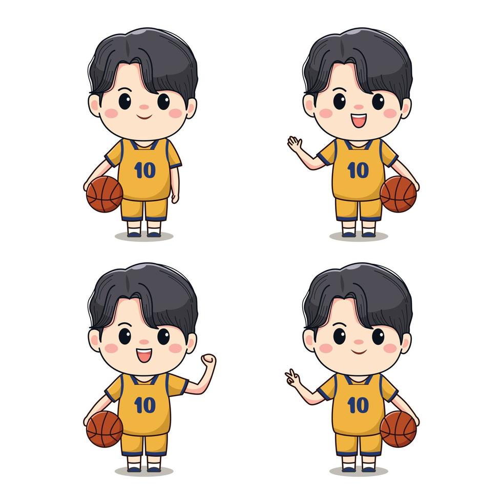 Illustration of a cute playing basketball. Kawaii character design. vector