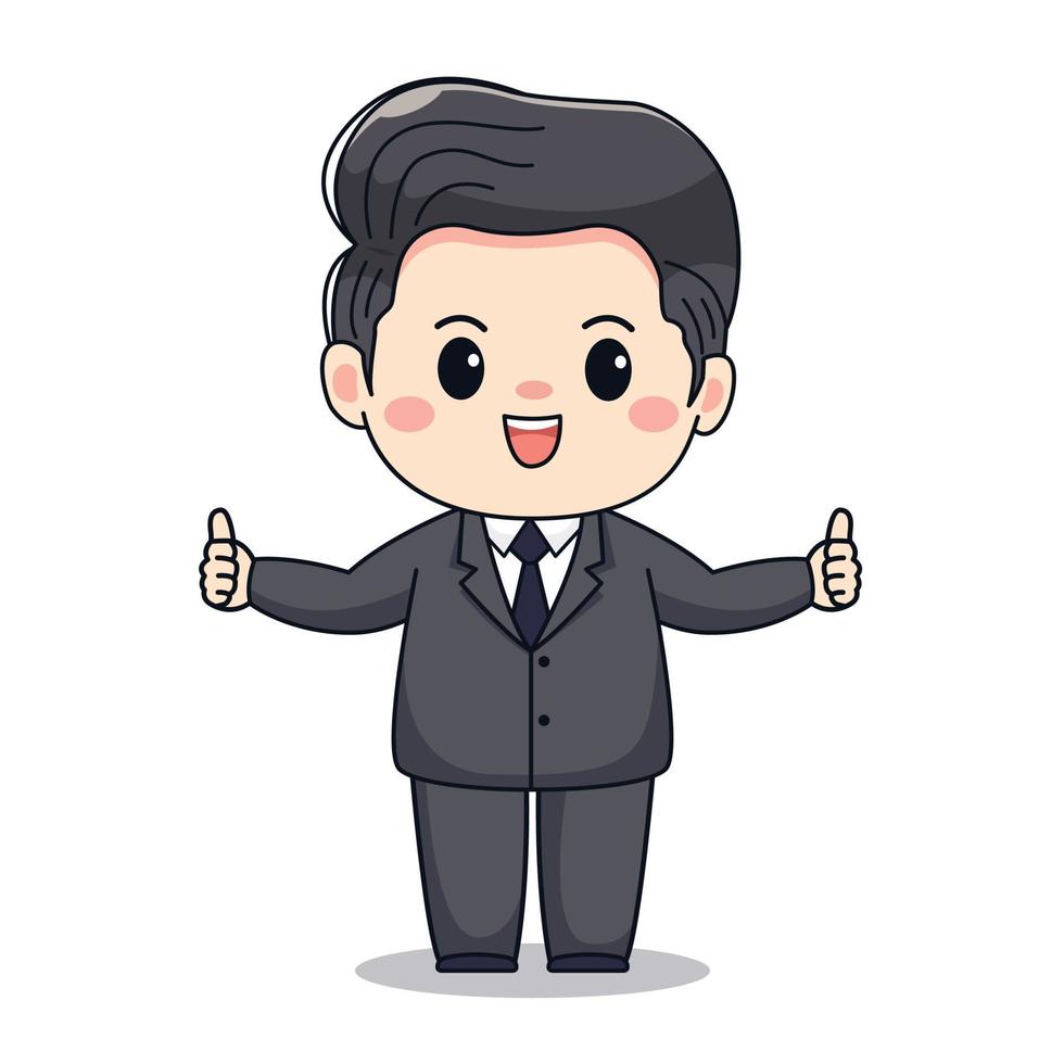 illustration of a businessman thumbs up with formal suit Cute kawaii chibi character design vector