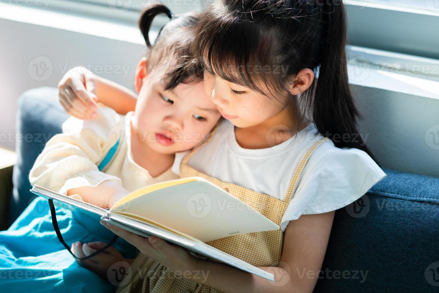 Portrait of two Asian child at home photo