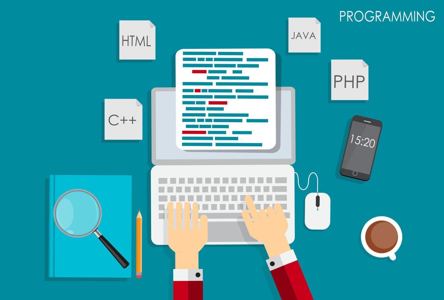 Programming Coding Flat Concept Vector Illustration