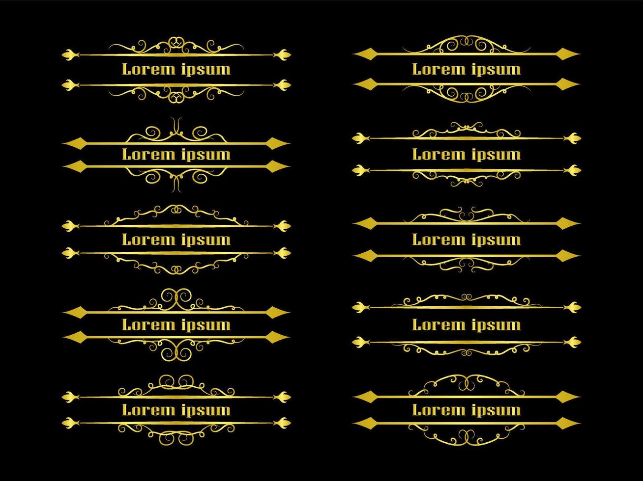Gold Borders Elements Set Collection, ornament Vector